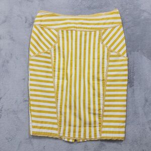 Toi Et Moi Skirt Womens M Yellow Striped Pencil Knee Length Lined Back Zip